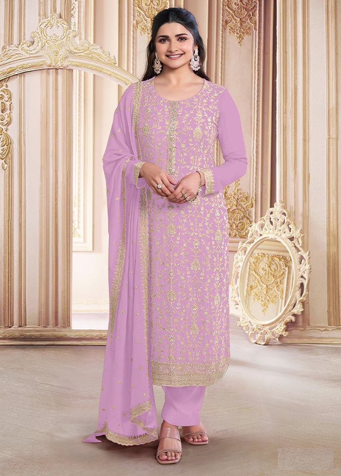 3 Pc Purple Semi Stitched Georgette Suit Set