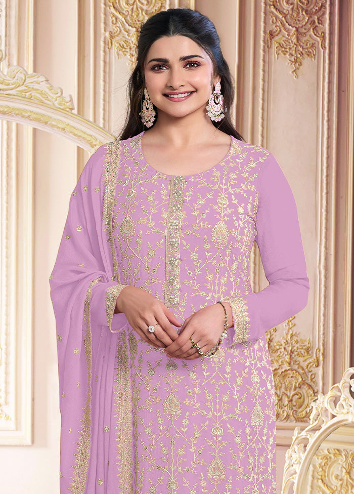 3 Pc Purple Semi Stitched Georgette Suit Set