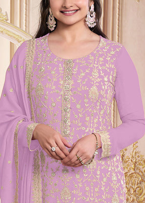 3 Pc Purple Semi Stitched Georgette Suit Set