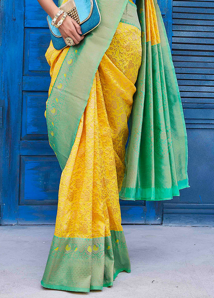 Yellow Spun Silk Saree With Blouse Piece