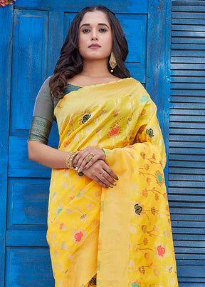 Yellow Spun Silk Saree With Blouse Piece