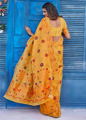 Mustard Spun Silk Saree With Blouse Piece