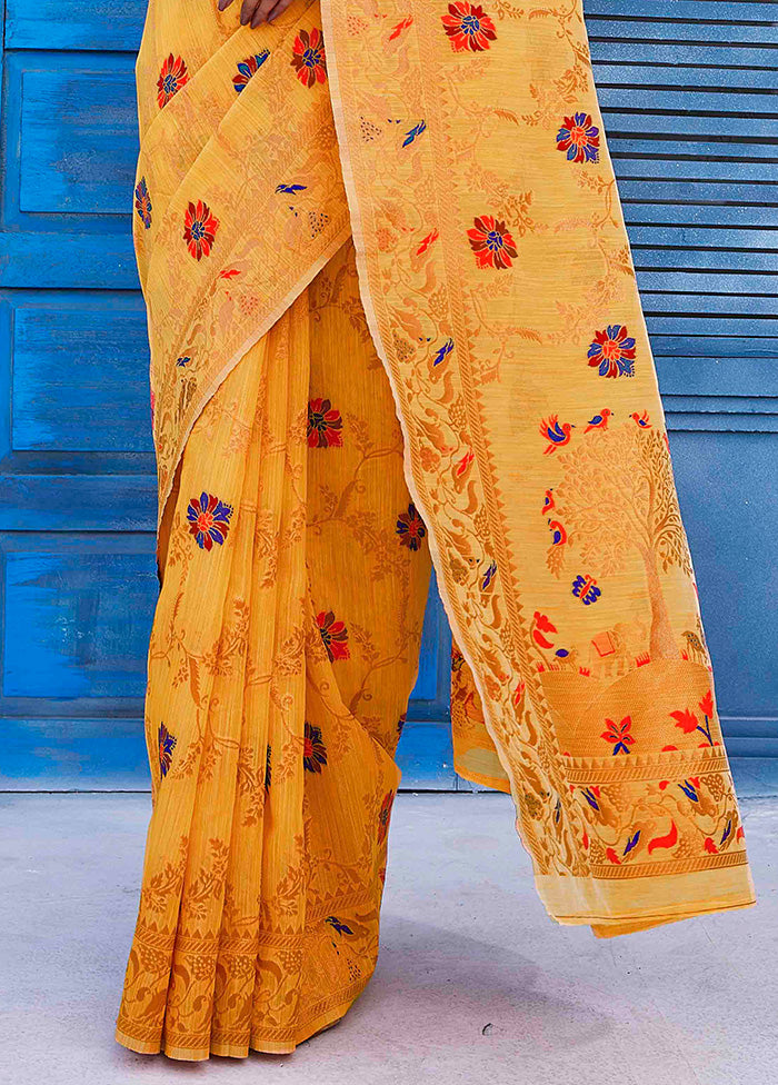 Mustard Spun Silk Saree With Blouse Piece