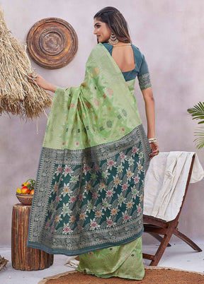 Pista Green Spun Silk Saree With Blouse Piece