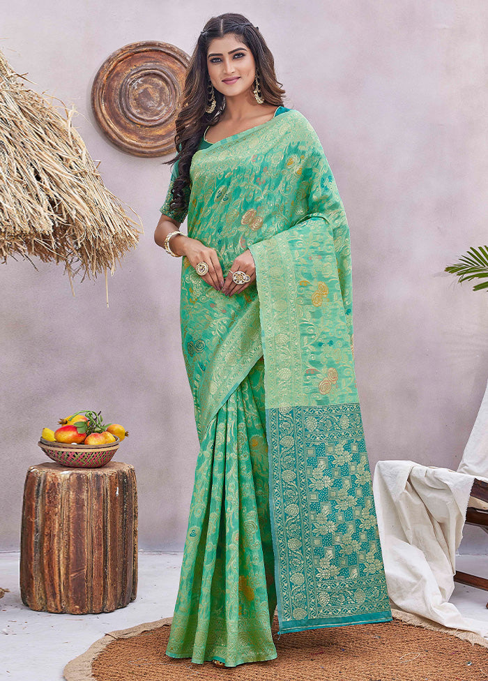 Rama Spun Silk Saree With Blouse Piece