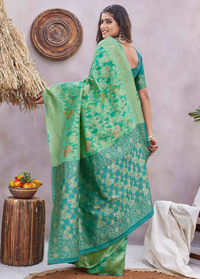 Rama Spun Silk Saree With Blouse Piece