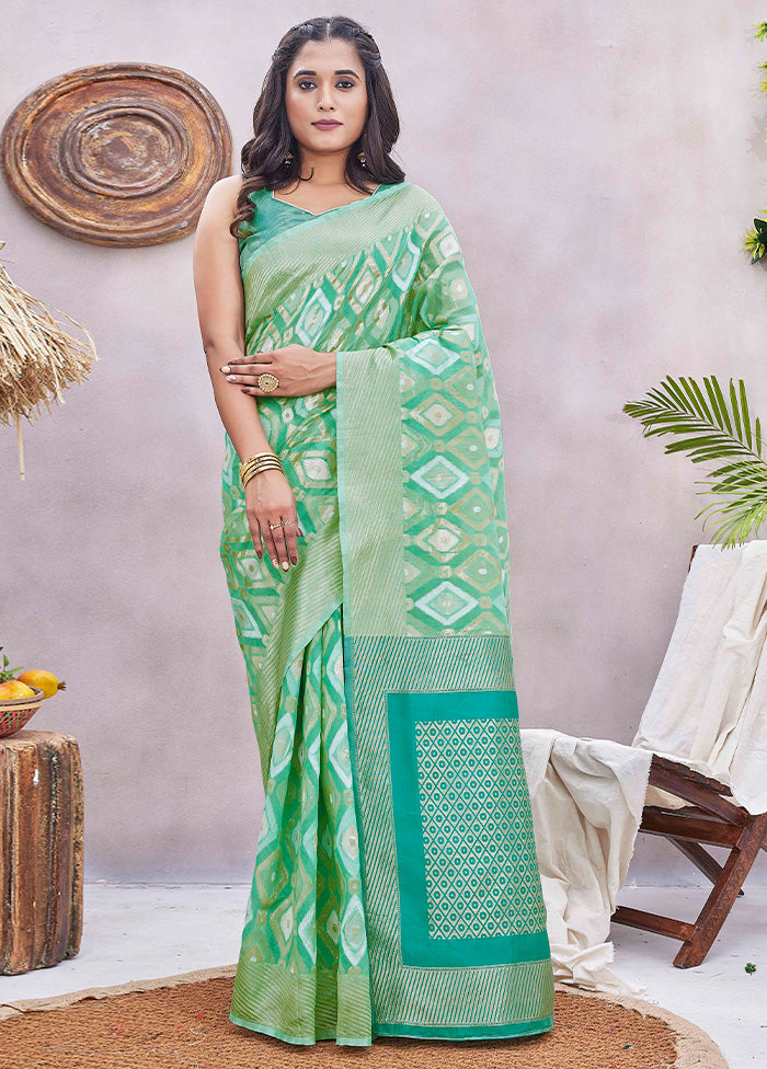 Pista Green Spun Silk Saree With Blouse Piece