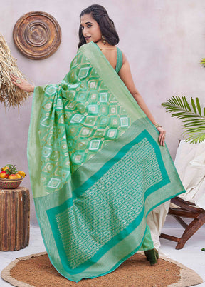 Pista Green Spun Silk Saree With Blouse Piece