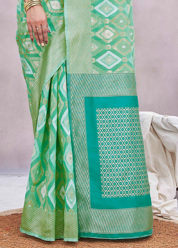 Pista Green Spun Silk Saree With Blouse Piece