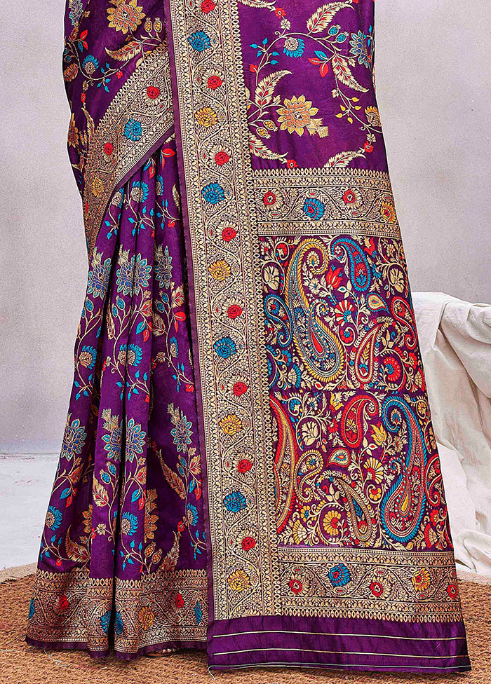 Purple Spun Silk Saree With Blouse Piece