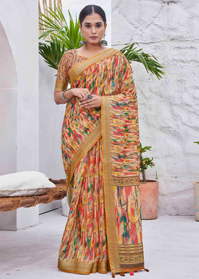 Mustard Linen Silk Saree With Blouse Piece