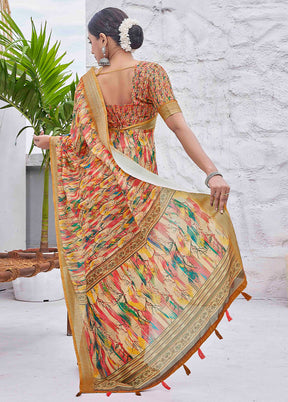 Mustard Linen Silk Saree With Blouse Piece