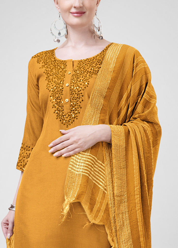 3 Pc Mustard Readymade Cotton Suit Set