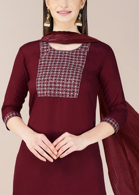 3 Pc Maroon Readymade Cotton Suit Set