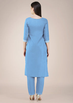 3 Pc Sky Blue Readymade Cotton Suit Set