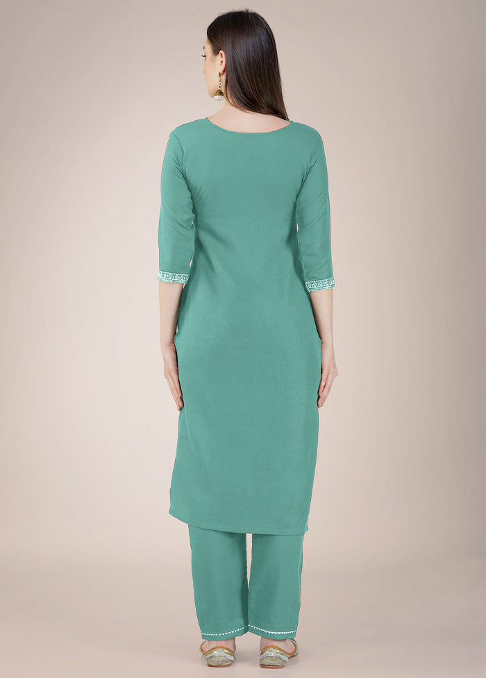 3 Pc Teal Green Readymade Cotton Suit Set