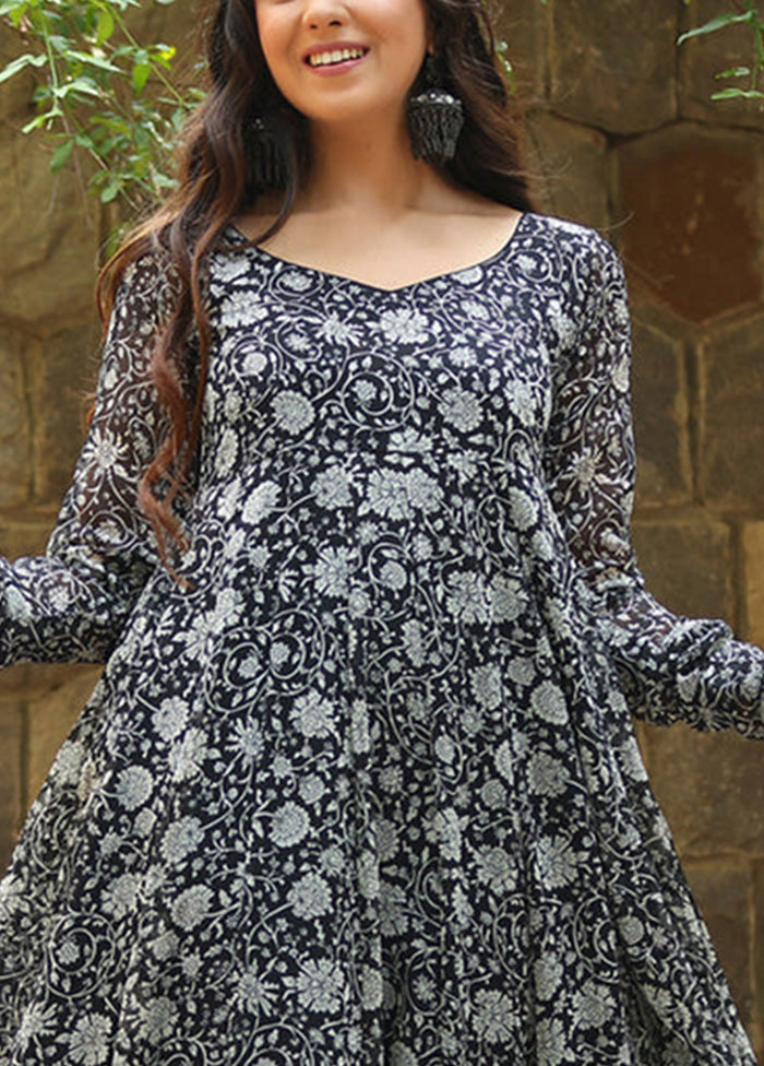 Black Readymade Georgette Long Kurti