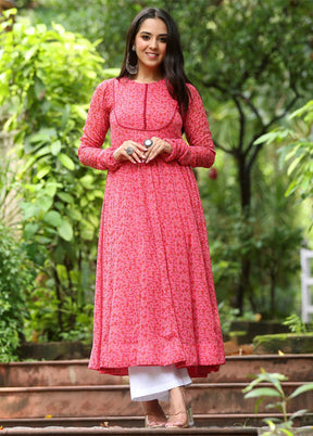 Pink Readymade Georgette Long Kurti