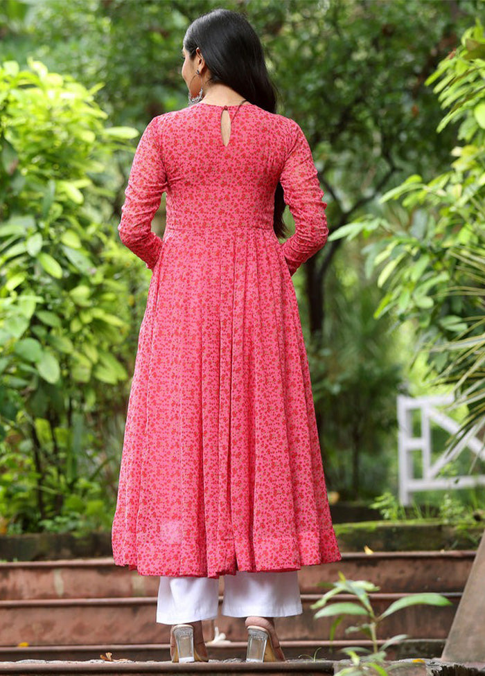 Pink Readymade Georgette Long Kurti