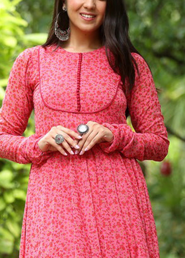 Pink Readymade Georgette Long Kurti