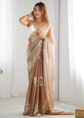 Beige Spun Silk Saree With Blouse Piece