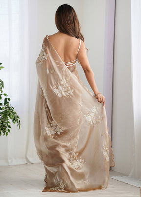 Beige Spun Silk Saree With Blouse Piece