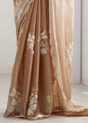 Beige Spun Silk Saree With Blouse Piece