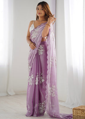 Lavender Spun Silk Saree With Blouse Piece