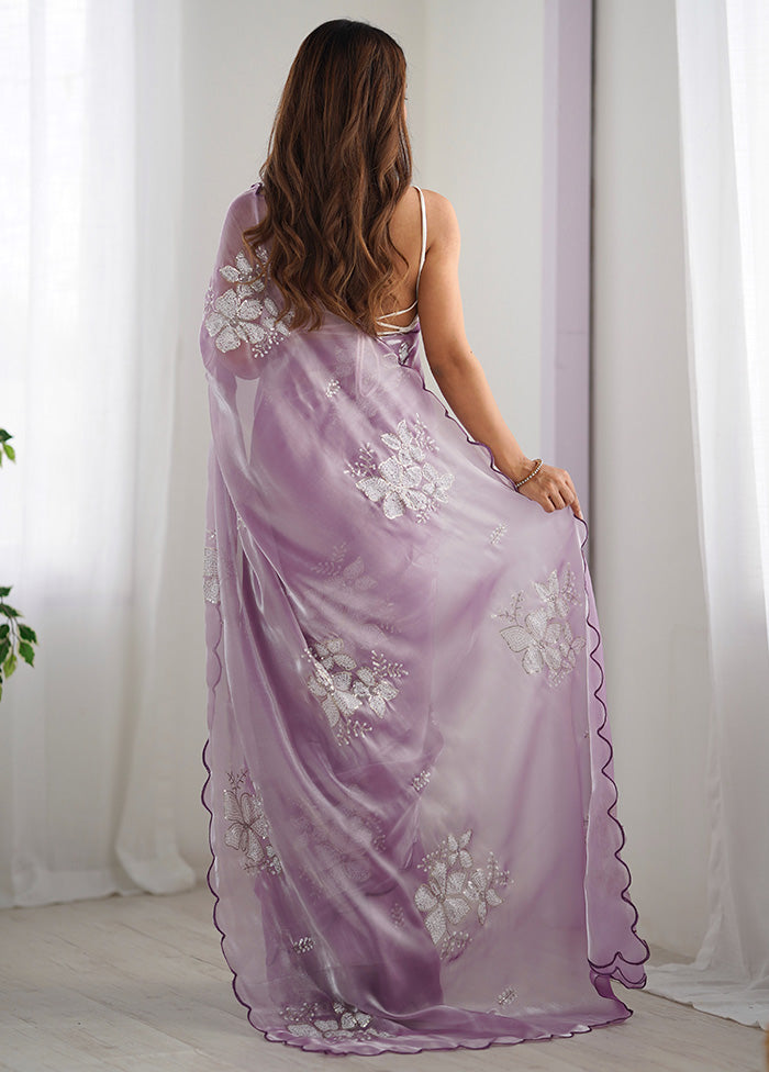 Lavender Spun Silk Saree With Blouse Piece