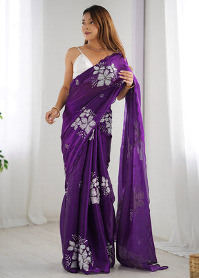 Purple Spun Silk Saree With Blouse Piece