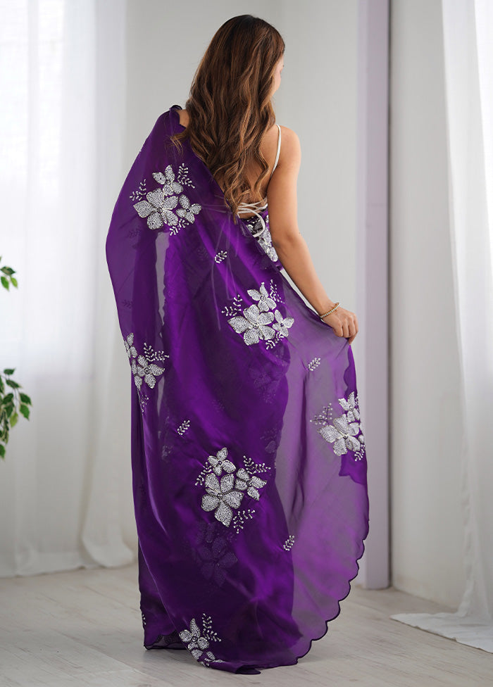 Purple Spun Silk Saree With Blouse Piece