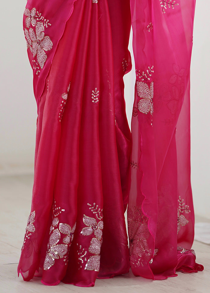 Pink Spun Silk Saree With Blouse Piece