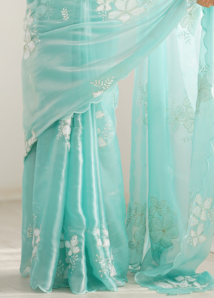 Sky Blue Spun Silk Saree With Blouse Piece