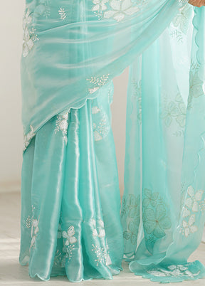 Sky Blue Spun Silk Saree With Blouse Piece