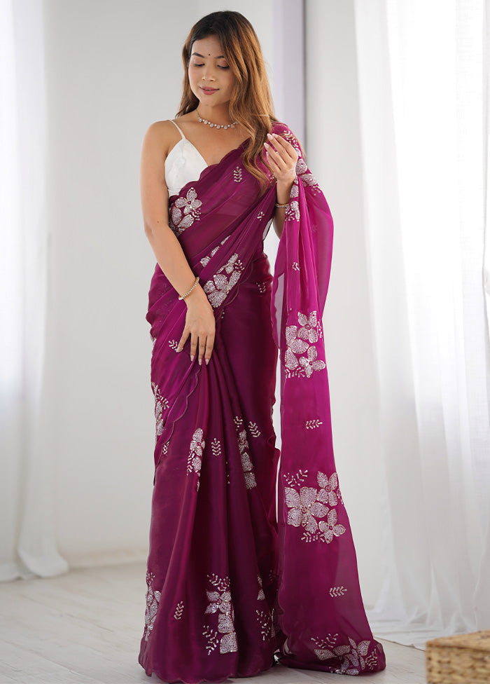 Wine Spun Silk Saree With Blouse Piece