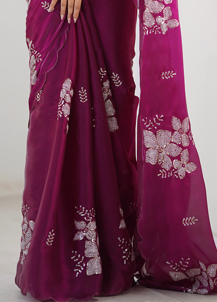 Wine Spun Silk Saree With Blouse Piece