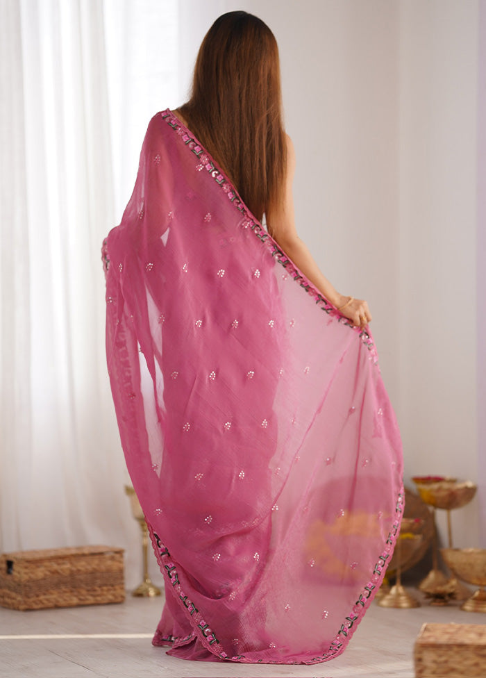 Pink Spun Silk Saree With Blouse Piece