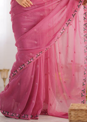 Pink Spun Silk Saree With Blouse Piece