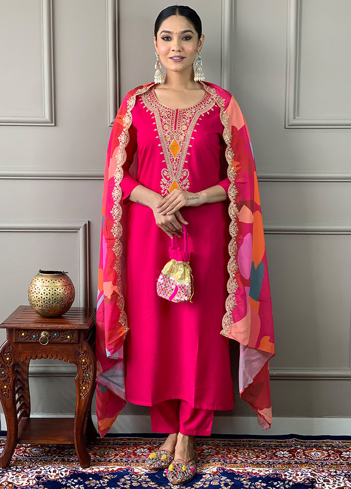 3 Pc Pink Readymade Viscose Suit Set