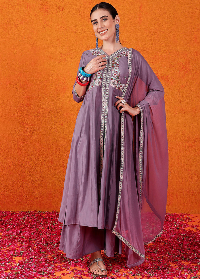 3 Pc Purple Readymade Silk Suit Set