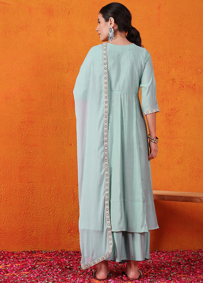 3 Pc Sky Blue Readymade Silk Suit Set