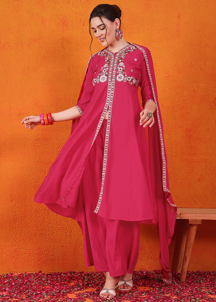 3 Pc Pink Readymade Silk Suit Set