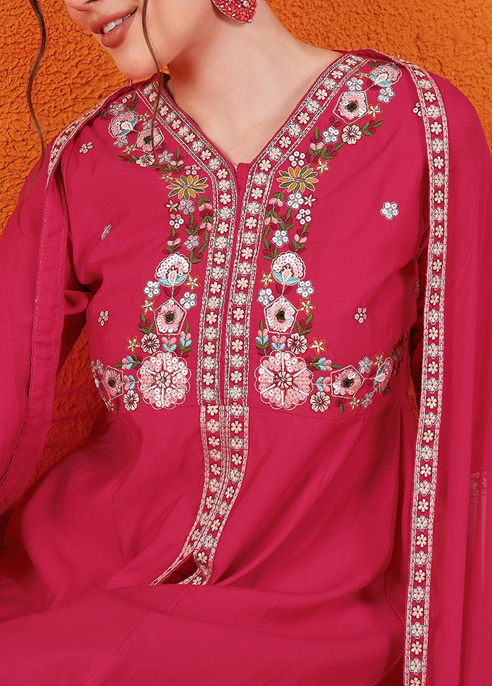 3 Pc Pink Readymade Silk Suit Set