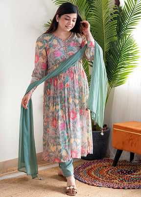 3 Pc Pista Green Readymade Silk Suit Set