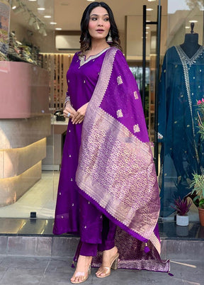 3 Pc Purple Readymade Silk Suit Set