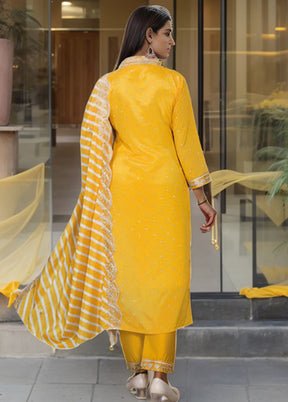 3 Pc Yellow Readymade Silk Suit Set