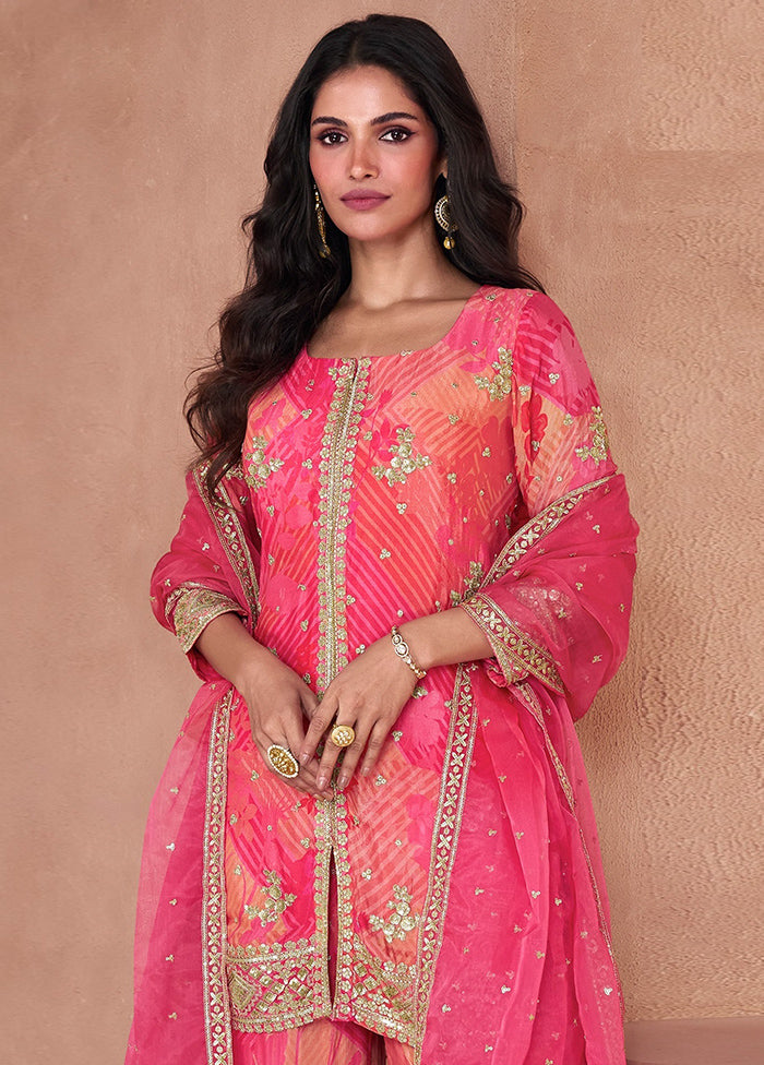 3 Pc Pink Semi Stitched Georgette Suit Set