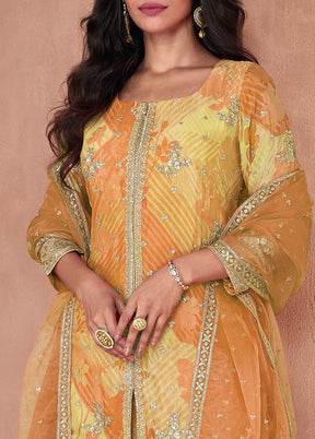 3 Pc Yellow Semi Stitched Georgette Suit Set