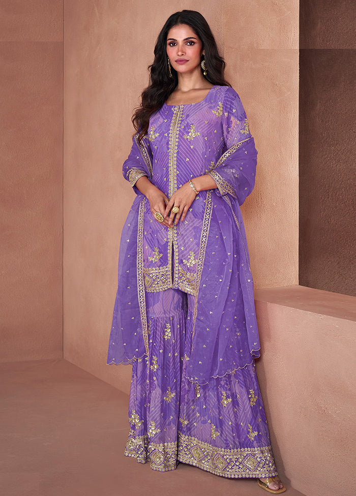 3 Pc Voilet Semi Stitched Georgette Suit Set