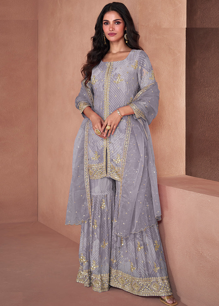 3 Pc Mauve Semi Stitched Georgette Suit Set